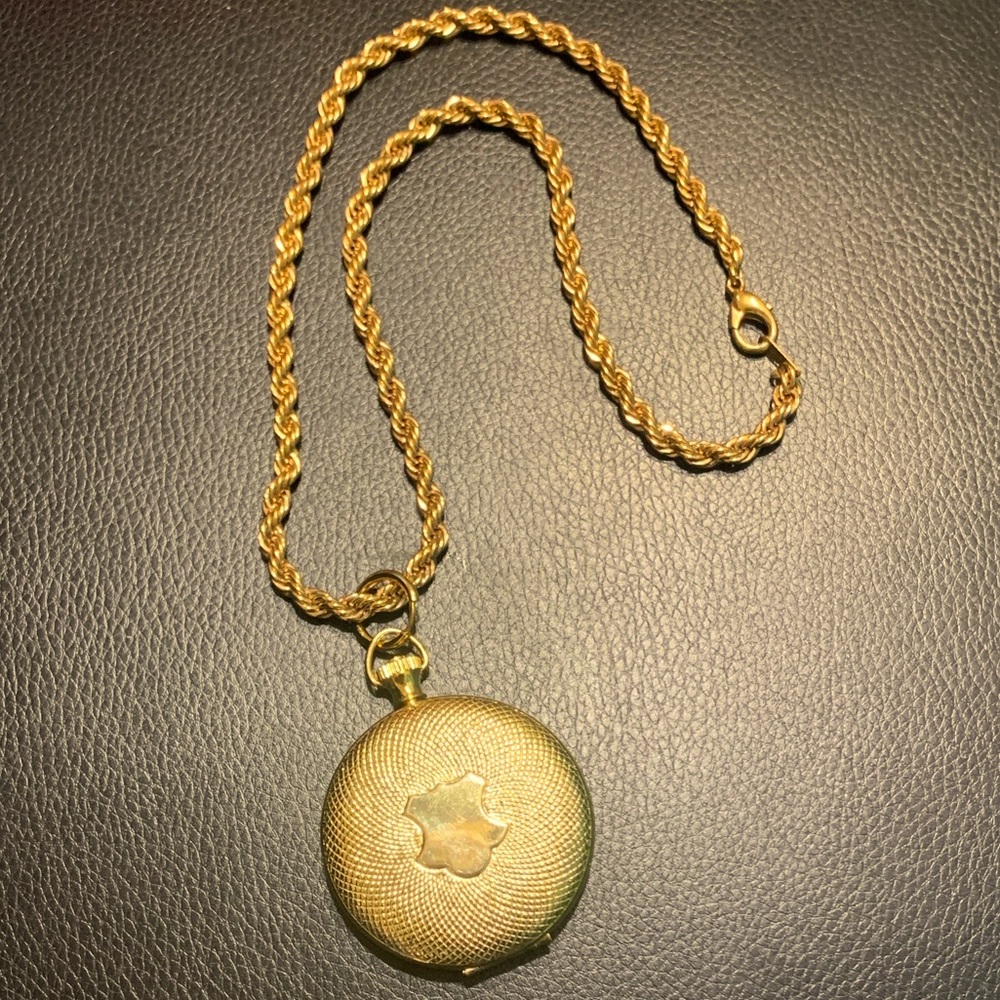 Vintage 1950’s gold tone men’s pocket watch case pendant Necklace #341